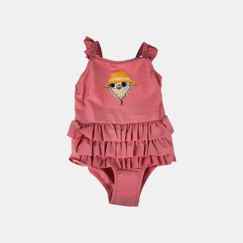 Mini Rodini Pink Owl Frill Kids Swim One Piece